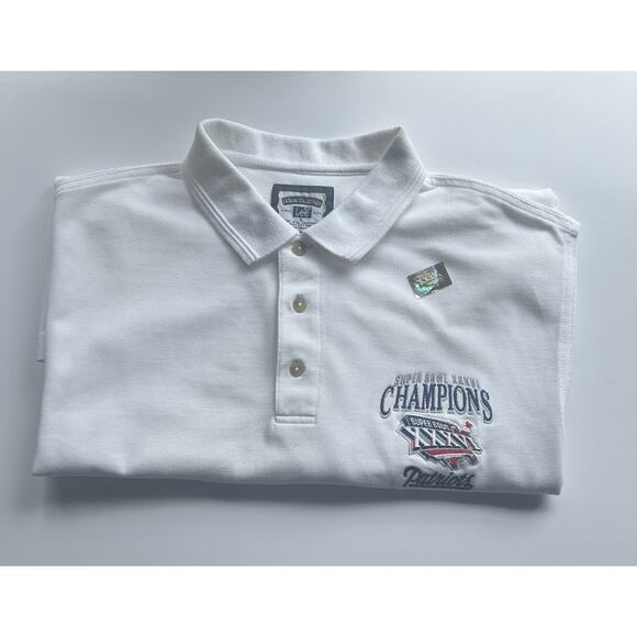 NFL Patriots Super Bowl XXXVIII 2001 Champions Polo Shirt, Men L,white Lee, New - Picture 16 of 16